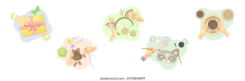 Hands Create Craft und Handmade Hobby Vektorgrafik Set