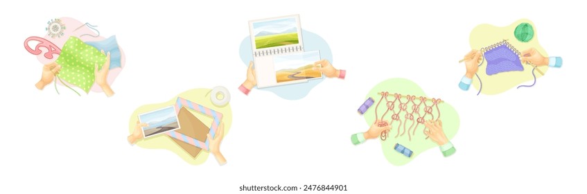 Hands Create Craft and Handmade Hobby Vector Set