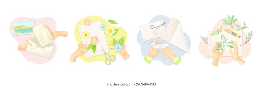 Hands Create Craft and Handmade Hobby Vector Set