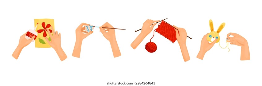 Hands Creating Craft Engaged in Creative Work at Handmade Workshop Vector Set