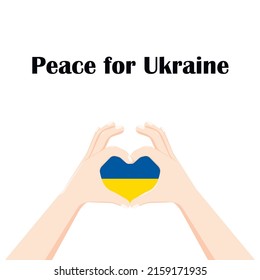 Hands creating or formatting heart symbol icon. Peace for Ukraine. Ukrainian Flag Themed Illustration.International protest, Stop the war. On white Background