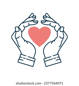 Manos creando o dando formato al símbolo del corazón. Organización de caridad. Ilustración vectorial.