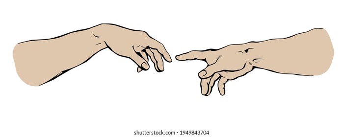 Hands of the creation of Adam. Vector drawing