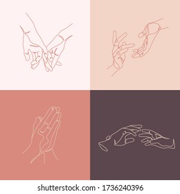 Composiciones creativas manos. Ilustraciones de estilo artístico de línea mínima. Belleza y concepto de moda. Vector Eps10.