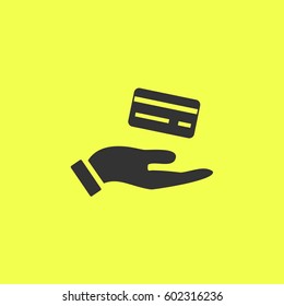 Hands and credit card icon flat