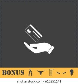 Hands and credit card icon flat. Simple vector symbol and bonus icon