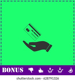 Hands and credit card icon flat. Simple vector symbol and bonus icon