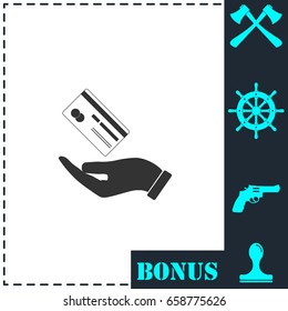 Hands and credit card icon flat. Simple vector symbol and bonus icon