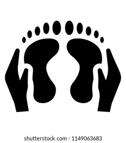 
Hands cressing human feet to symbolize foot massage icon
