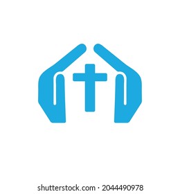 Händchenkreuz-Logo für Kirchenvektor

