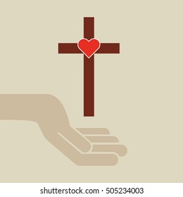 hands with cross and sacred heart icon vector illustration