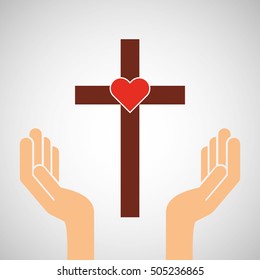 hands with cross and sacred heart icon vector illustration