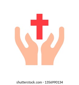 Hands with Cross vector illustration, Easter flat design icon