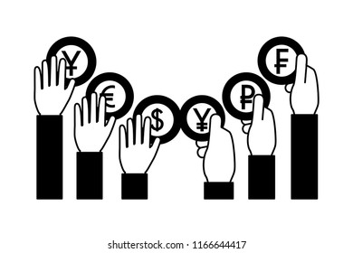 hands with crypto coins isometric icon
