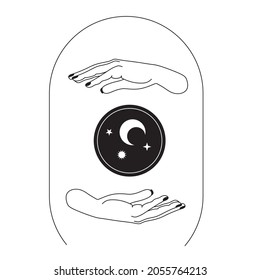 Hands with crystal. Collection of fine, hand drawn style logos and icons of hands. Fashion, skin care and wedding concept illustrations.