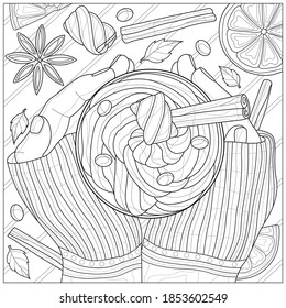 
Hands and a cup with coffee.
Drink in hand. Coloring book antistress for children and adults. Illustration isolated on white background.Zen-tangle style.
