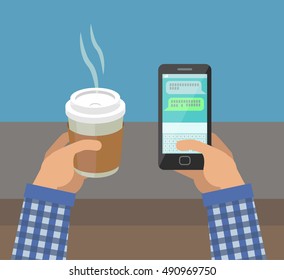 Hands with Cup Of Coffee and Phone