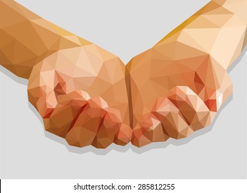 hands cupped empty polygon low-poly isolated on a gray background