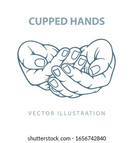 Сupped hands. Hands cupped together sketch drawing vector illustration. Charity and poverty concept. Part of set.