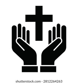 Hands cupping a cross representing spirituality and faith in a symbolic gesture