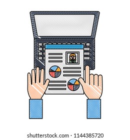hands with curriculum vitae and laptop computer