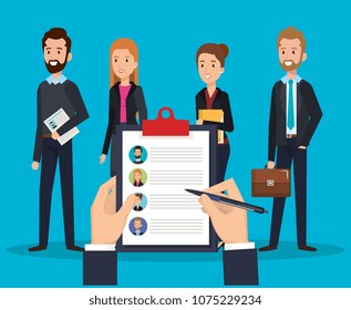 hands with curriculum vitae and people