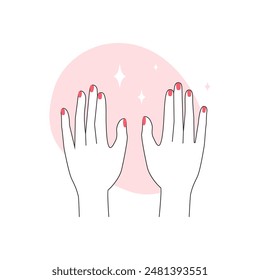 Hands of customer with manicure and red nail polish line icon vector illustration