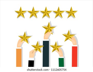 Hands of customers placing rating stars vector concept