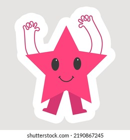 Hands Up Dancing Star Cartoon Over Grey Background.