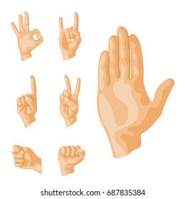Hands deaf-mute different gestures human arm people communication message vector illustration.