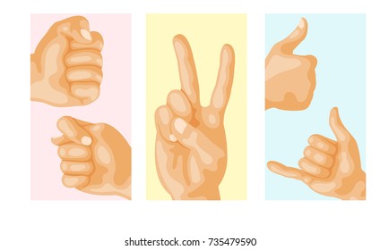 Hands deaf-mute different gestures human layout card design arm people communication message vector illustration.