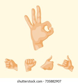 Hands deaf-mute different gestures human arm people communication message vector illustration.