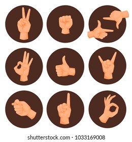 Hands deaf-mute gestures human pointing arm people gesturing communication message vector illustration.