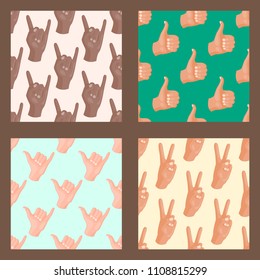 Hands deaf-mute seamless pattern background gestures human arm people communication message vector illustration.