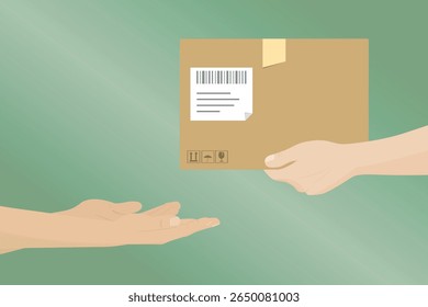 hands delivering package and hands accepting