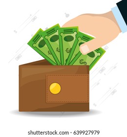 hands depositing a lot of bills in the wallet
