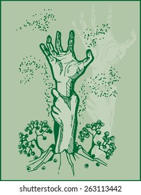 Hands design concept illustration for postcards and decoration. 