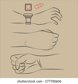 Hands design at different motions, touching and holding objects.