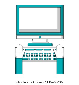 hands with desktop computer isolated icon