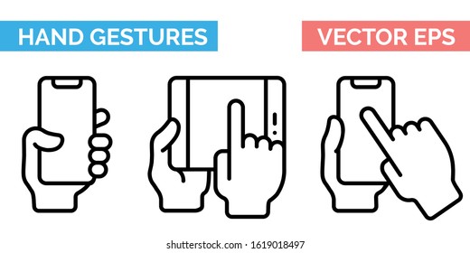 hands with device smartphone icons set pack black and white