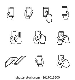 hands with device smartphone icons set pack black and white