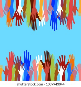 hands of different colors. cultural and ethnic diversity