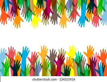 Hands Of Different Colors. Cultural And Ethnic Diversity, Vector Illustration