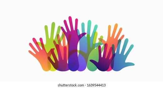 hands of different colors. cultural and ethnic diversity, vector illustration