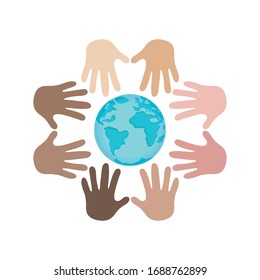 Hands Of Different Colors. Cultural And Ethnic Diversity, Vector Illustration