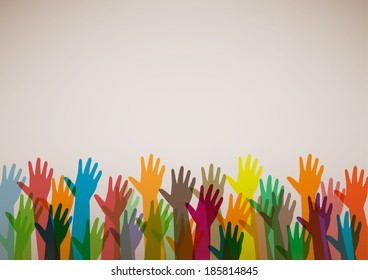 Hands of different colors. cultural and ethnic diversity, vector illustration