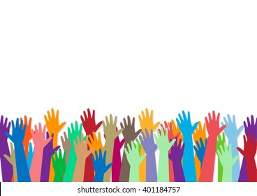 Hands of different colors. cultural and ethnic diversity, vector illustration 