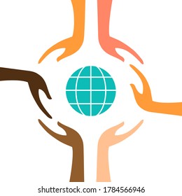 Manos con colores diferentes con un vector de globo