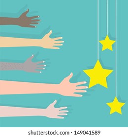 hands of different colors go to success,vector illustration