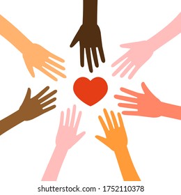 Hands with different colors with heart vector